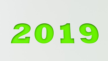 Green 2019 number cut in white paper