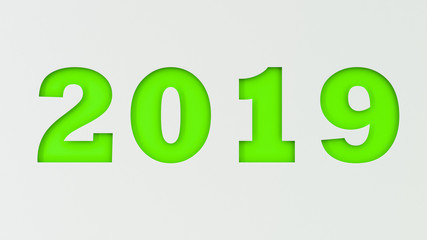 Green 2019 number cut in white paper