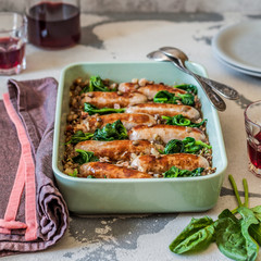 Lentils with Sausages and Spinach