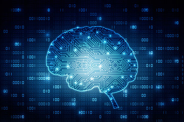 Fototapeta premium 2d illustration Concept of thinking, background with brain, Abstract Artificial intelligence. Technology web background