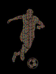 Soccer player running and kicking a ball action graphic vector