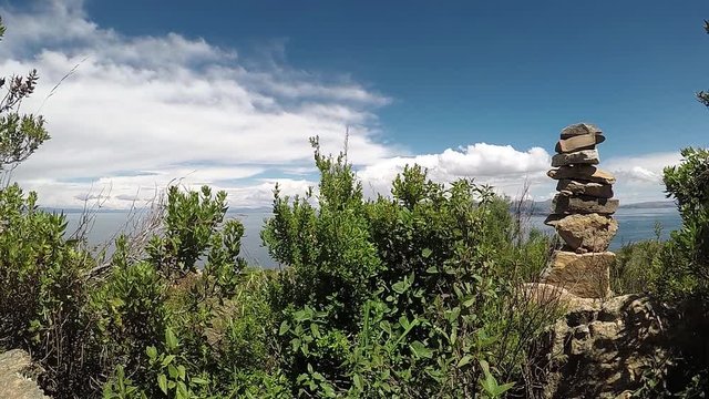 Time Lapse of a stone monolite in the Island of the Sun, in Lake Titikaka, Bolivia