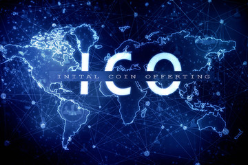 2d illustration ICO initial coin offering futuristic hud background 