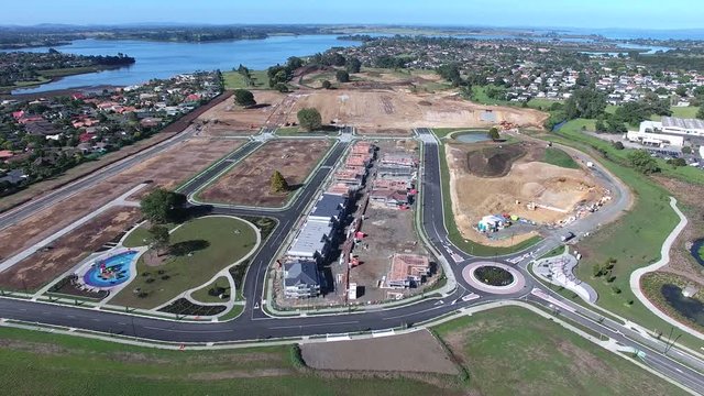 Aerial of new houses under construction in new subdivision