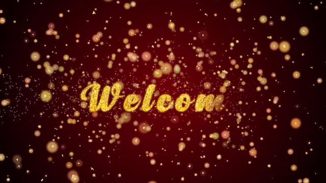 Welcome Greeting Card text with sparkling particles shiny background for Celebration,wishes,Events,Message,Holidays,Festival.