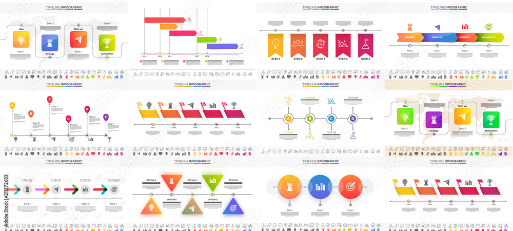 Poster vector illustration of colorful timeline infographic set can be used for workflow layout, presentati