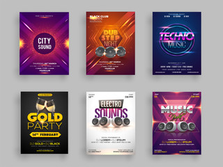 Set of six flyer or template design for Musical party celebration.