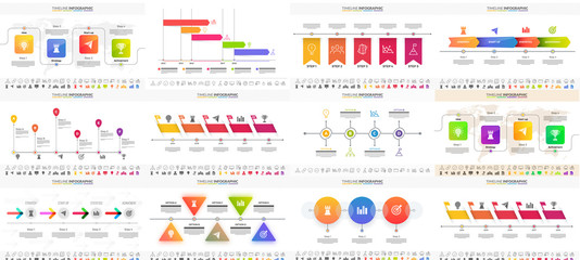 Fototapeta na wymiar Vector illustration of colorful Timeline Infographic set can be used for workflow layout, presentation banner.
