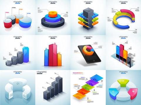 3D illustration of colorful Timeline Infographic set for Business growth statistics.