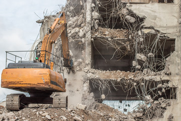 destruction of an old concrete building