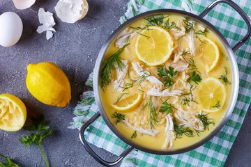Foto op Canvas greek chicken soup with lemon, top view © myviewpoint