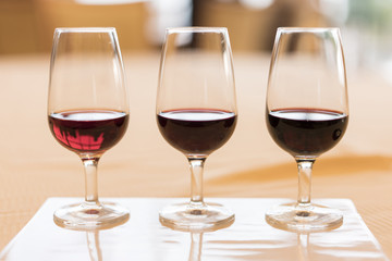 Oenology tasting of great vintage red wine vintages