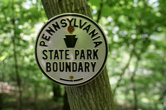 Pennsylvania State Park Boundary Sign Appalachian Trail Forest Tree