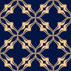 Golden blue floral seamless pattern