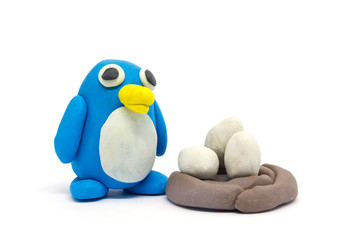 Play dough Penguin father and son on white background