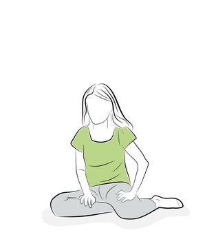 the woman is sitting on the floor. vector illustration.