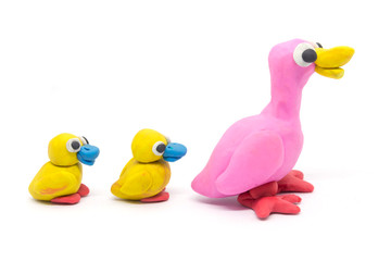 Play dough Duck mather and son on white background
