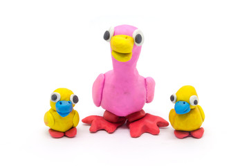 Play dough Duck mather and son on white background