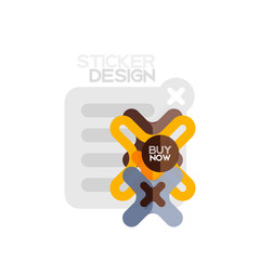 Flat design cross shape geometric sticker icon, paper style design with buy now sample text, for business or web presentation, app or interface buttons