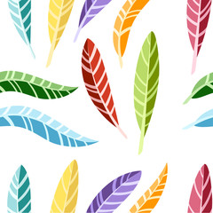 Seamless pattern. Colorful bird feathers. Flat icon collection. Illustration on white background