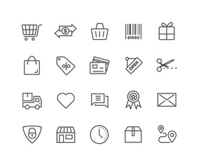 Simple Set of Shopping Online vector thin line icons, Editable Stroke linear symbols