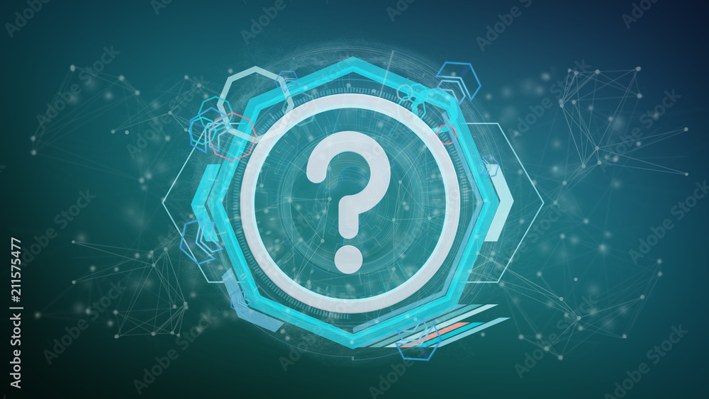 Poster Technology question mark icon on a circle isolated on a background 3d rendering