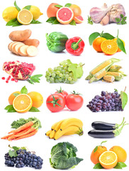 Fruits and vegetables on a white background