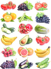 Fruits and vegetables on a white background