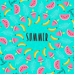 Fototapeta na wymiar Tropical summer season fruit greeting card