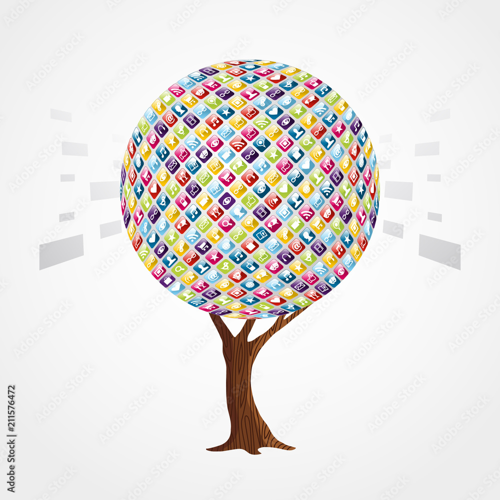 Poster mobile phone app icon concept for internet network