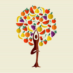 Naklejka na ściany i meble Health and fitness concept tree with fruit food