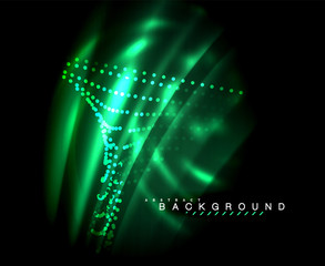 Neon glowing techno lines, hi-tech futuristic abstract background template with square shapes