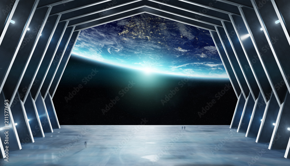 Aufkleber huge hall spaceship interior 3d rendering elements of this image furnished by nasa
