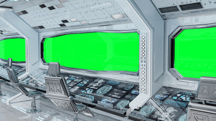 White clean spaceship interior background 3D rendering © sdecoret