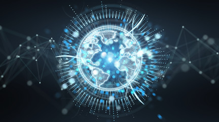 Globe network hologram with America Usa map 3D rendering