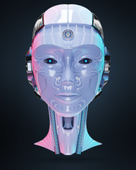 Cyborg head artificial intelligence 3D rendering