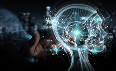 Businessman using digital artificial intelligence interface 3D rendering