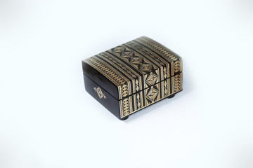 wooden gift box handmade with ornaments.isolated on white background