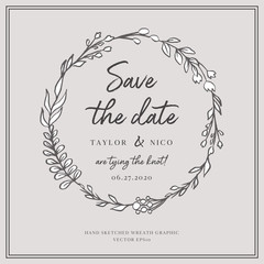 Doodle Floral Wreath - Beautiful floral wreath. This design has lush flowers and foliage, and were sketched by hand before being vectorized.