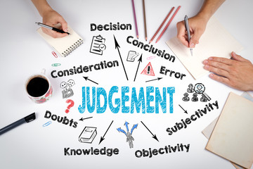 Judgement, Law and justice concept. The meeting at the white office table