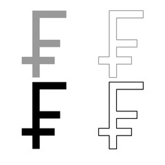 Obraz premium Franc symbol icon outline set grey black color