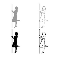 Striptease performer woman on tube icon outline set grey black color