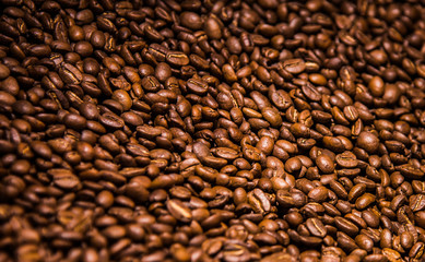 Coffee bean roasted texture background,Selective focus cover background.