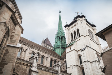 Fototapeta na wymiar Facade of Saint Peters Cathedral, Geneva
