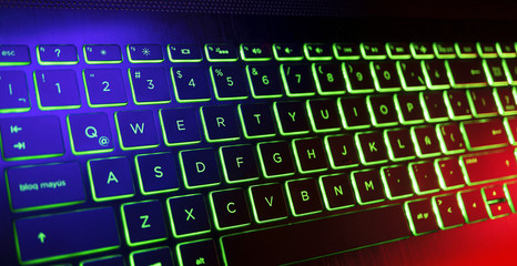Keyboard Gamer with colorful backlight, modern computer.
