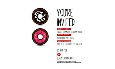 You're Invited Invitation Card with Sweet Donut Vector Illustration