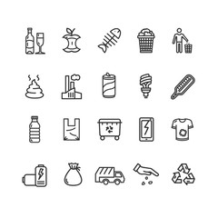 Trash Signs Black Thin Line Icon Set. Vector