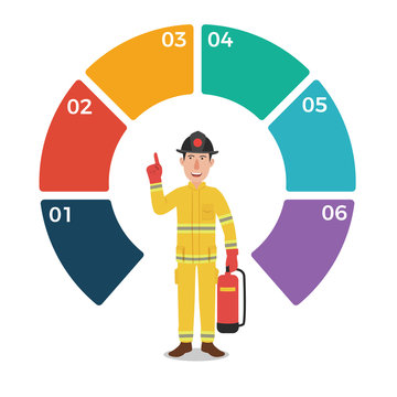Firefighter with Blank Circle Infographic Template