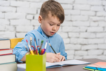 Boy doing homework having an idea
