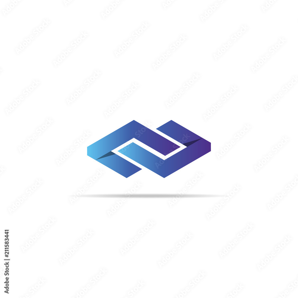 Poster abstract infinity letter nu chain cube logo element concept with gradient color. minimal design symb